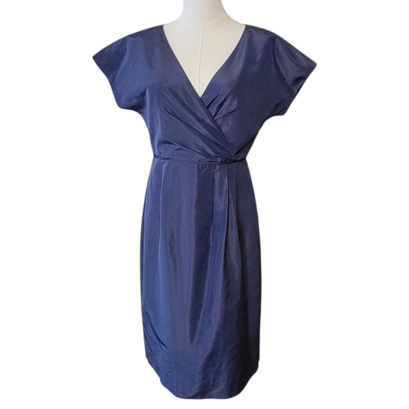 J. Crew Blue Silk Taffeta Faux Wrap Dress Size 4 - Picture 2 of 6
